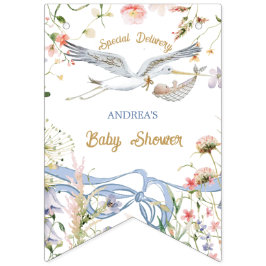 Banderines Cinta Stork Wildflower y Baby Shower Bow