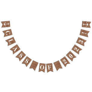 Banderines CLASE DE 2023 sobre Burlap Simulado con Anclas