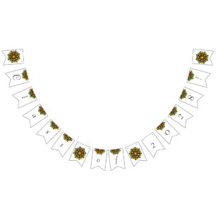 Banderines ¡Clase de 2028! Mandala en amarillo y bronceado