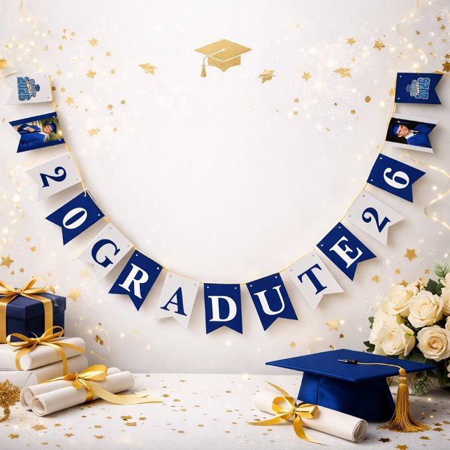 Banderines Class of 2026 Graduation Banner in Blue and White  (Subido por el creador)