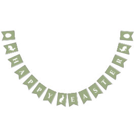 Banderines Conejos Blancos Sobre Verde Con Feliz Pascua