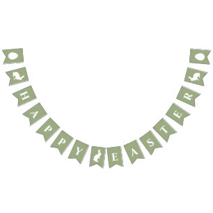 Banderines Conejos Blancos Sobre Verde Con Feliz Pascua