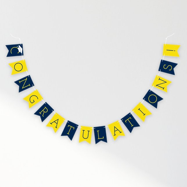 Banderines Congratulations Modern Navy Blue Yellow Graduation (Subido por el creador)