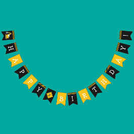 Banderines Construcción Feliz cumpleaños, excavadora y niño d