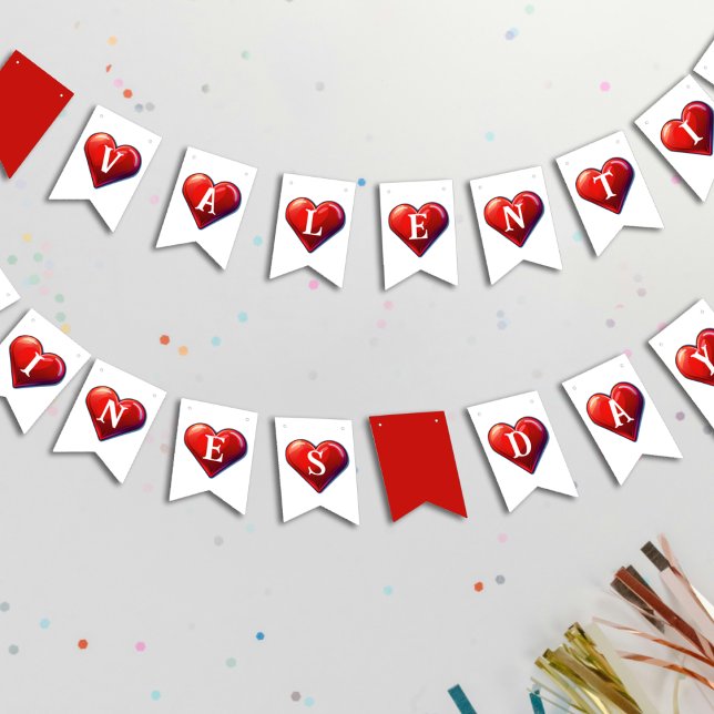 Banderines Corazón Rojo día de San Valentín (Valentines Day Red Heart Bunting Flags
)