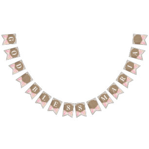 Banderines Cottagecore Floral Rosa Dios bendiga el bautismo