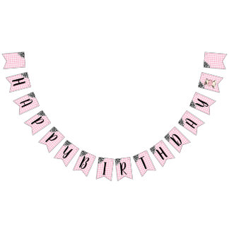 Banderines Cow Print Pink Gingham Happy Birthday Banner