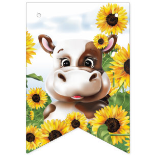 Banderines Cow Sunflower Feliz cumpleaños