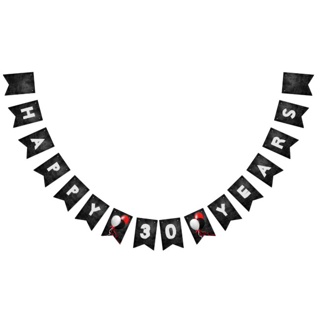 Banderines cuero negro y globos fiesta de 30 años (Todo)