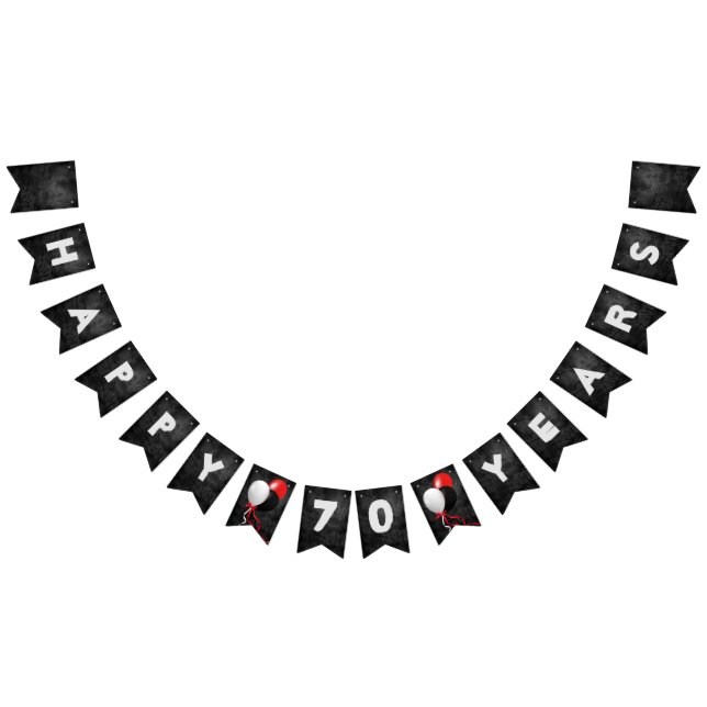 Banderines cuero negro y globos fiesta de cumpleaños 70 (Todo)