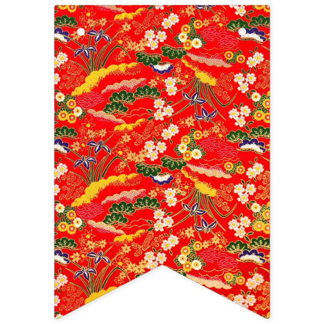 Banderines Cuidados y coloridos patrones florales japoneses (Primera bandera)