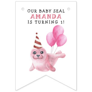 Banderines Cumpleaños 1 de Foca Rosa Bajo El Mar