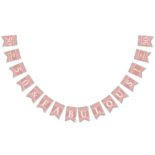 Banderines Cumpleaños blanco con brillo de oro rosa 50 y fabu