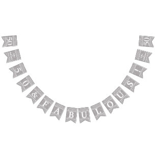 Banderines Cumpleaños blanco con brillo plateado 50 y fabulos