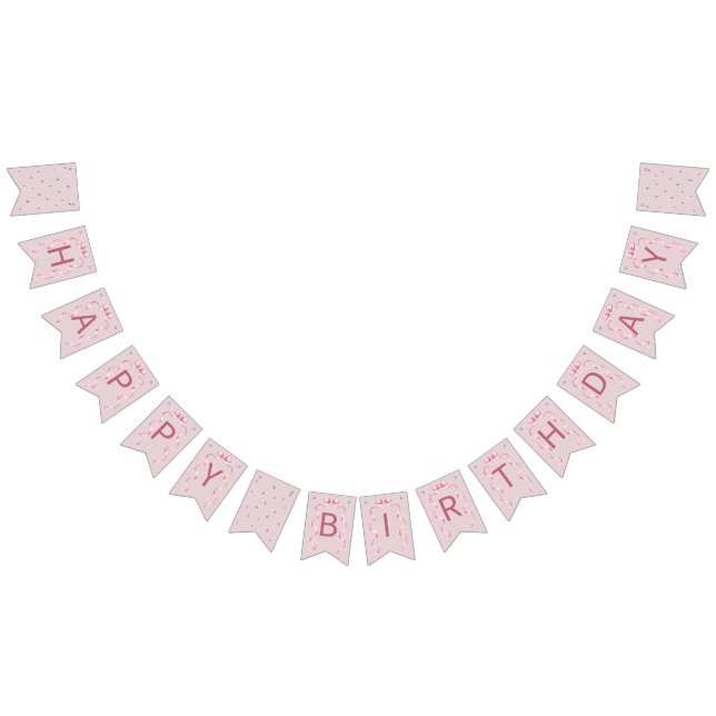 Banderines Cumpleaños Coquette con Lazo Rosa  (Todo)