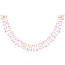 Banderines Cumpleaños de Golden Doodle con gingham rosa