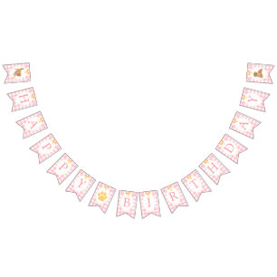 Banderines Cumpleaños de Golden Retriever con Gingham Rosa