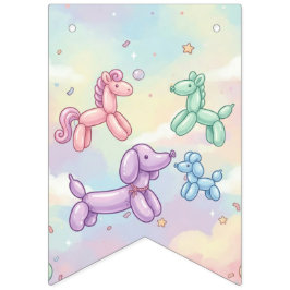 Banderines Cumpleaños de niña con globos de animales pastel a