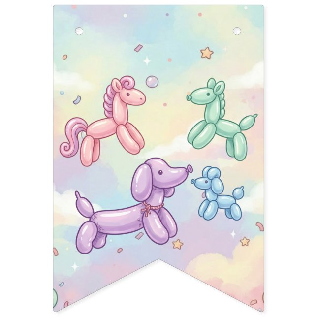 Banderines Cumpleaños de niña con globos de animales pastel a (Decimosexta bandera)