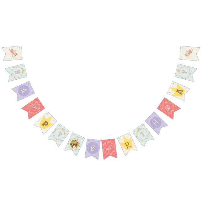 Banderines Cumpleaños de niña princesa hada rosa caprichosa f (Todo)