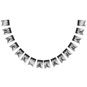 Banderines Cumpleaños de plata y purpurina negra que gotea