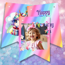 Banderines Cumpleaños de Unicornio, Chica personalizado