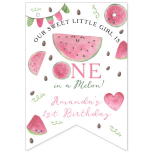 Banderines Cumpleaños de Uno en un Melón Niña Sandía Linda