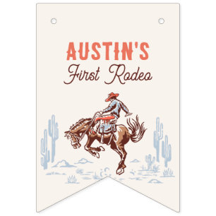 Banderines Cumpleaños de vaquero en su primer rodeo vintage