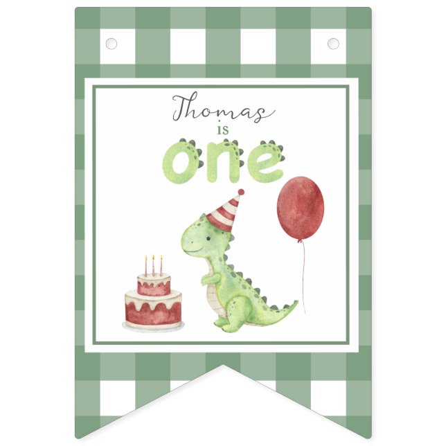 Banderines Cumpleaños del dinosaurio acuarela 1 (Primera bandera)