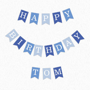 Banderines Cumpleaños Feliz Azul Nombre de 3 Letras Chico Hom