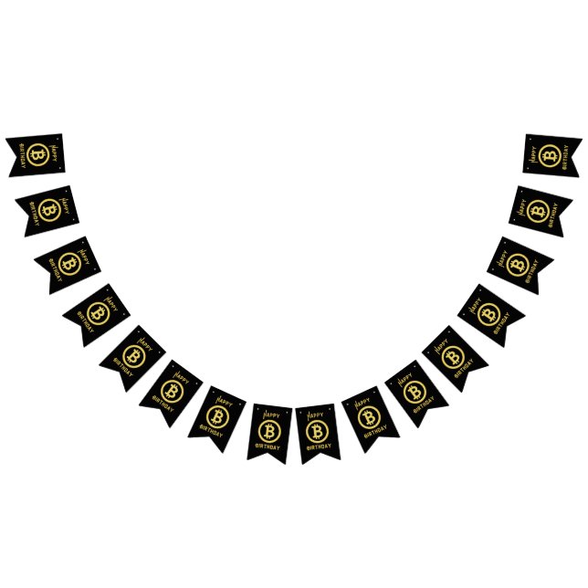 Banderines Cumpleaños Feliz Bitcoin Gold Bunting Banner (Todo)