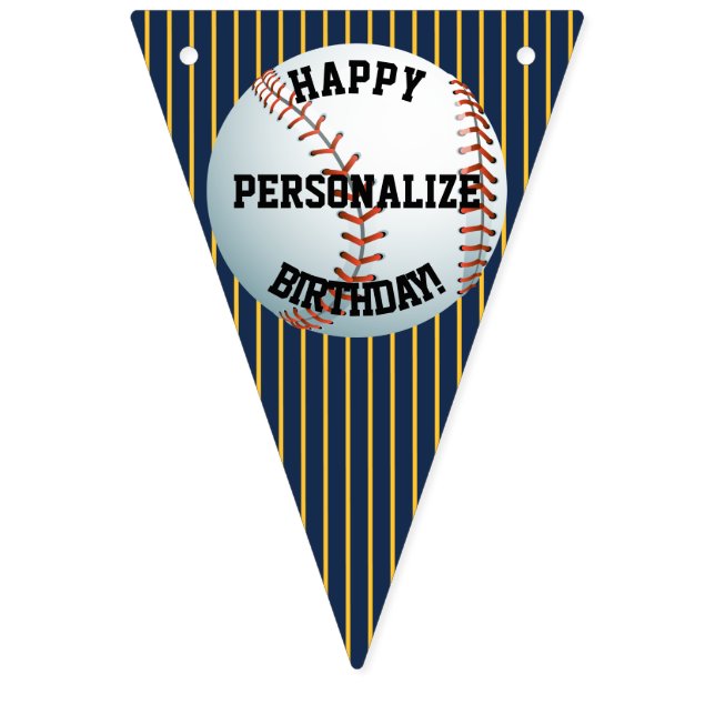 Banderines Cumpleaños Feliz de Béisbol Personalizado (Primera bandera)