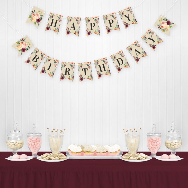 Banderines Cumpleaños Feliz Floral Vintage (Subido por el creador)