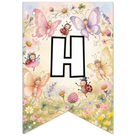 Banderines Cumpleaños Feliz Jardín Floral de Mariposa y Mariq