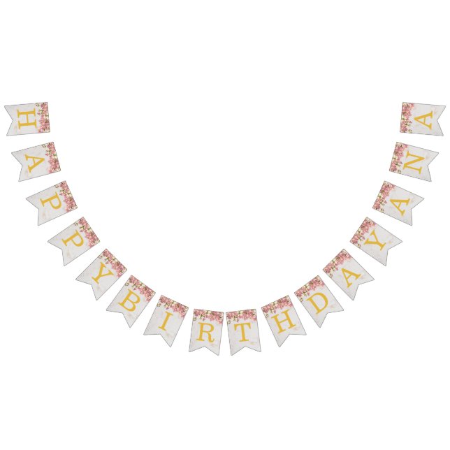 Banderines Cumpleaños Feliz Orquídeas Rosa Nombre de 3 Letras (Todo)