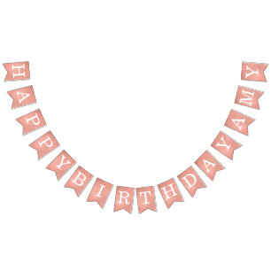 Banderines Cumpleaños Feliz Rosa Dorado 3 Letras Nombre Amy R