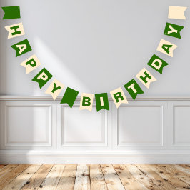 Banderines Cumpleaños Feliz Verde y Beige