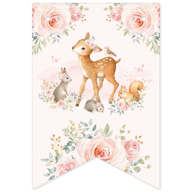 Banderines Cumpleaños floral del chica de los animales (Primera bandera)