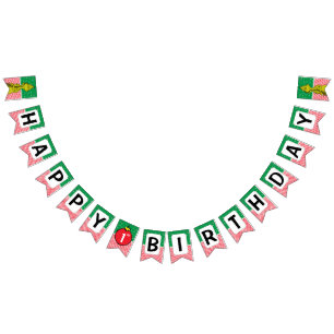 Banderines Cumpleaños Grinch Rojo y Verde con Copo de Nieve