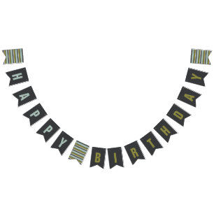 Banderines Cumpleaños gris azul, verde, de lino