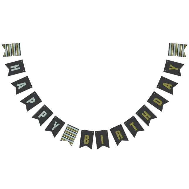 Banderines Cumpleaños gris azul, verde, de lino (Todo)