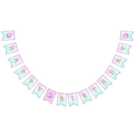 Banderines Cumpleaños infantil con cielo soñador y disco rosa