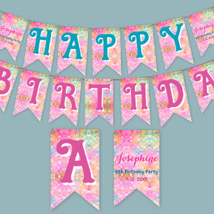Banderines Cumpleaños personalizado caprichoso y colorido de 