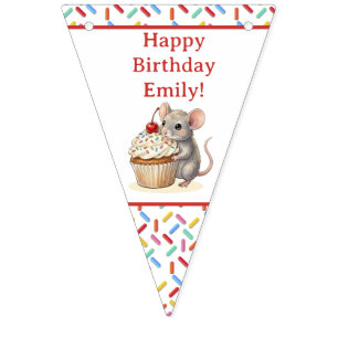 Banderines Cumpleaños personalizado de Ratón y Cupcake Lindo