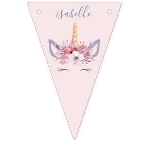 Banderines Cumpleaños unicornio de acuarela floral 
