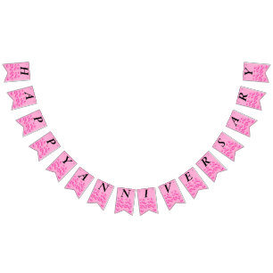 Banderines Cúmulo de Aniversario Feliz Corazones de Amor Rosa