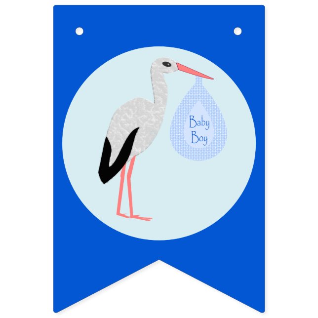 Banderines Cute Blue Baby Boy Stork Baby Shower (Primera bandera)