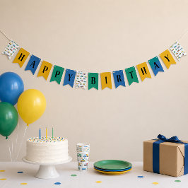 Banderines Cute Construction Cumpleaños Feliz Banner