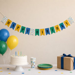 Banderines Cute Construction Cumpleaños Feliz Banner