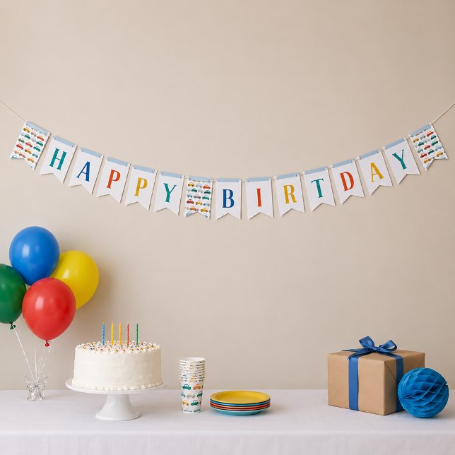 Banderines Cute Cumpleaños Transporte Banner Feliz Cumpleaños (Transportation Birthday Banner Decoration)